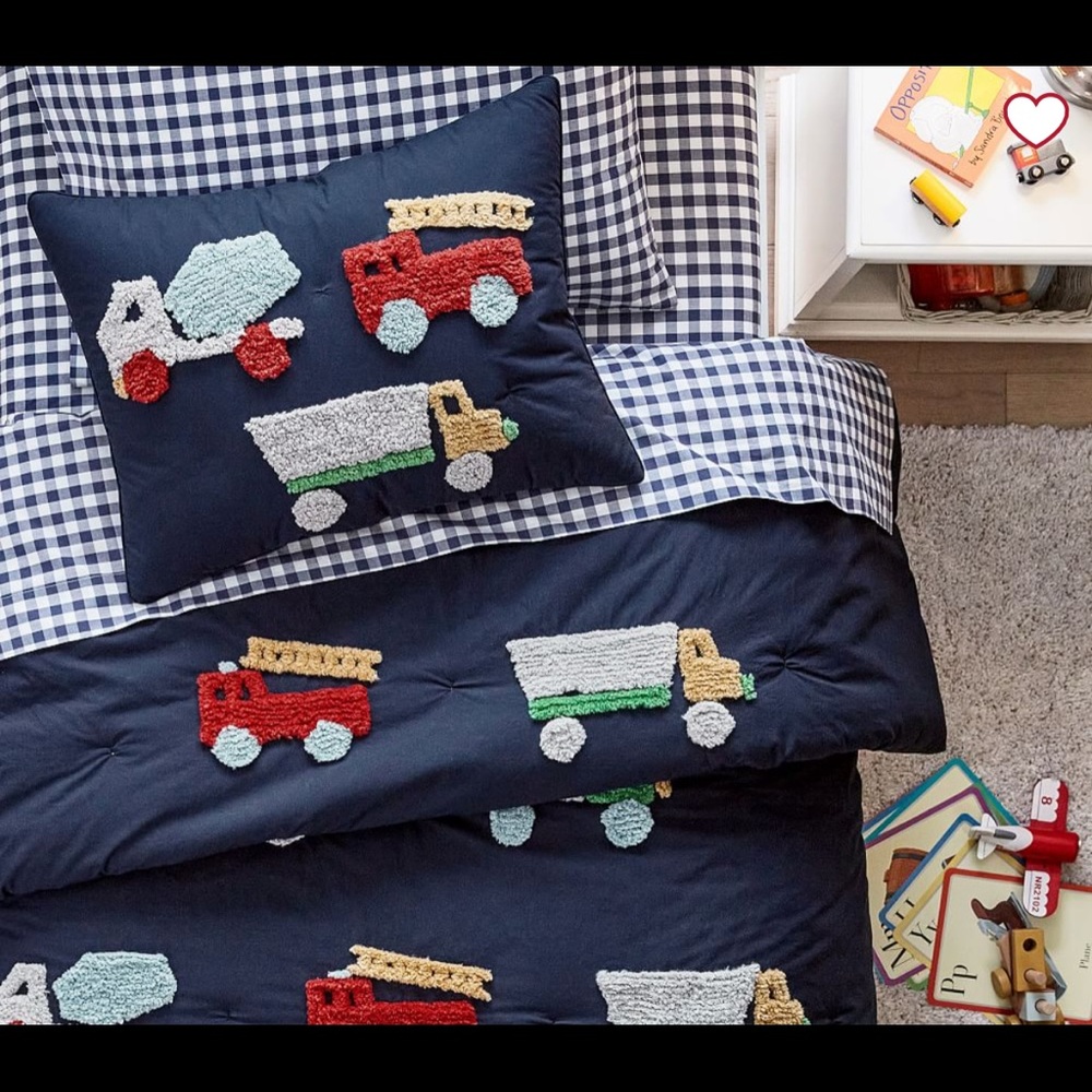 Sold Out Pottery Barn Kids “Candlewick Trucks Comforter” and Standard Sham